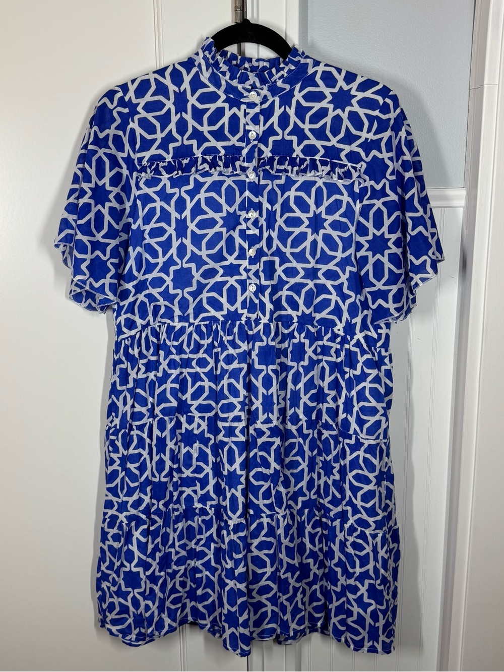 Tuckernuck Anthropologie‎ Ro's Garden Vibeka Ruffle Mini Dress Blue Print Small